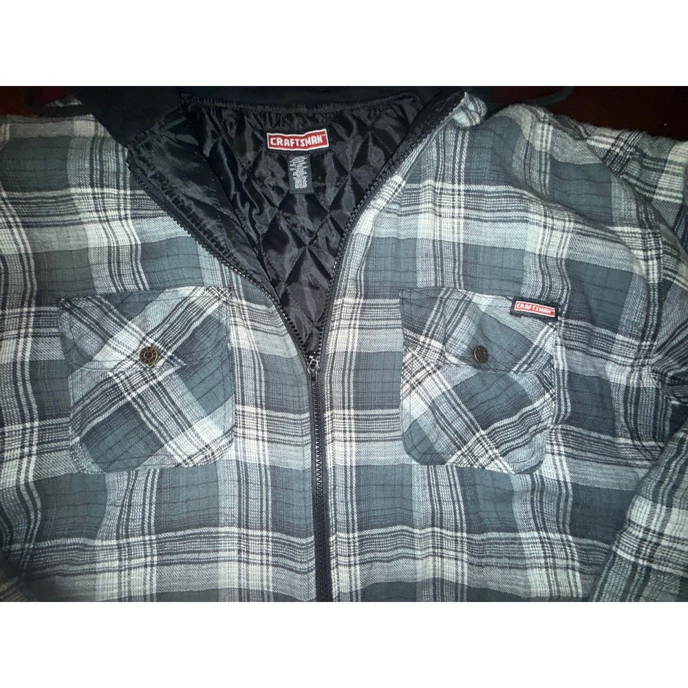 Craftsman Men's Flannel‎ Shirt Quilted Lining Jacket XXL Charcoal Ivory Hoodie